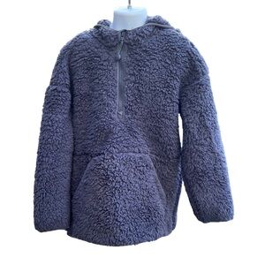 All in Motion Girls S 6/7 Faux Shearling Fleece 1/2 Zip Hooded Sweatshirt Purple